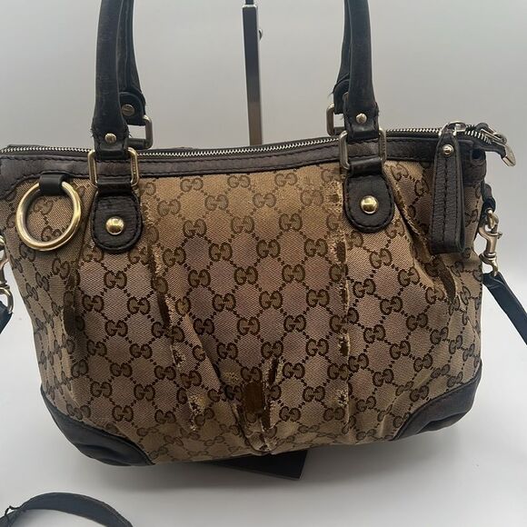 GUCCI GG CANVAS LEATHER SUKEY 2 WAY SHOULDER CROSSBODY BOSTON BAG - Picture 2 of 13